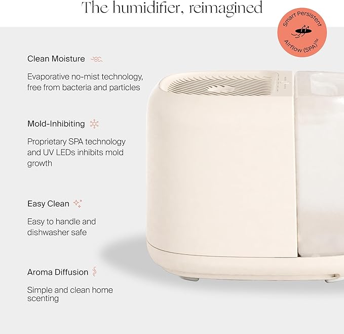 Canopy Large Room Humidifier, Cream, Large Living Space, 36HR Run Time, 5.5L Tank - Includes Canopy Humidifier Plus, Diffusion Well, Unwind Aroma, Filter, Power Cord & Adapter