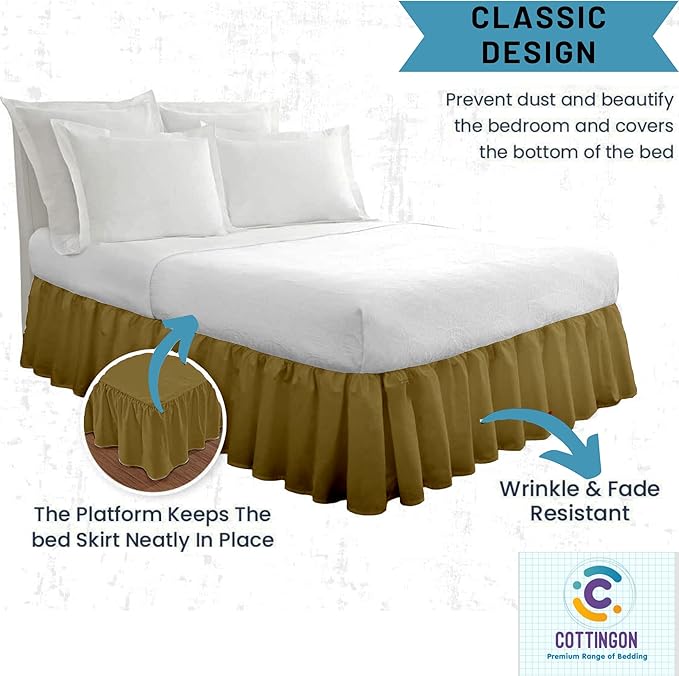 Cottingon Ruffled Bed Skirt with Split Corners-Dust Ruffle - 15" Drop 100% Microfiber Soft,Sheen & Luxurious Look - Bed Skirts (Taupe -Twin)