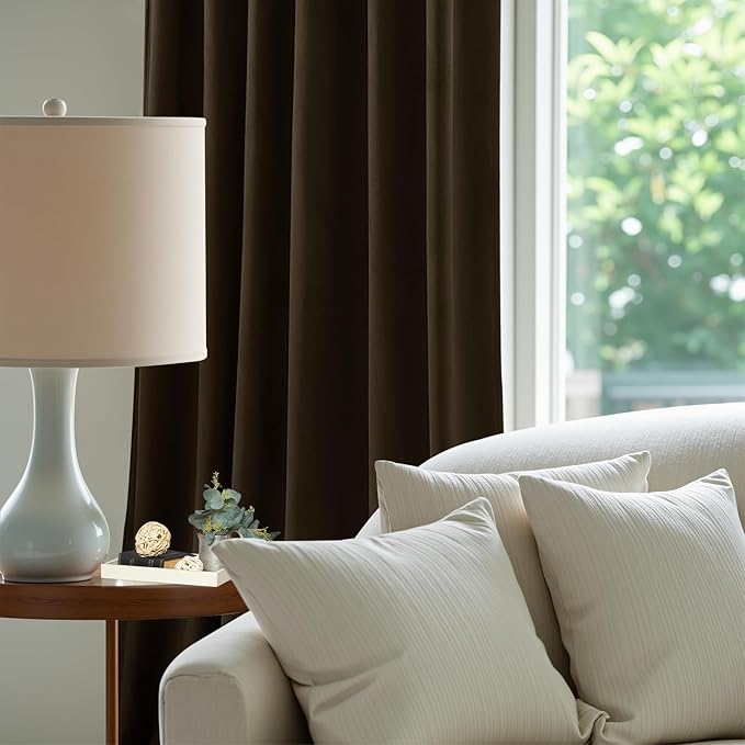 AUSSPVOCT Brown Velvet Curtains 84 Inches for Bedroom, Room Darkening Drapes Super Soft Elegant Thermal Insulated Soundproof Window Curtains for Living Room, Back Tab Rod Pocket, W52 x L84, 2 Panels