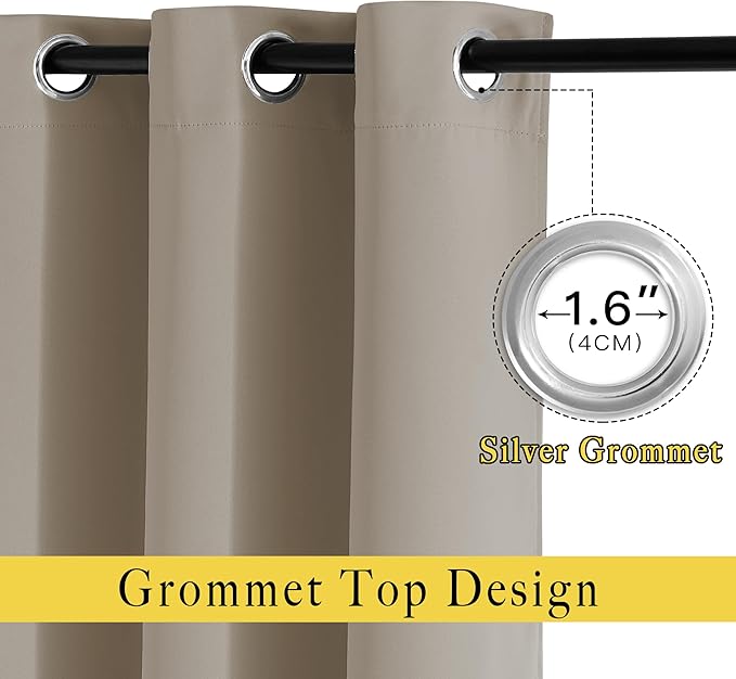 NICETOWN Room Darkening Curtain Panels - Home Fashion Ring Top Thermal Insulated Room Darkening Curtains for Bedroom/Living Room (2 Panels, 80" Wide by 95" Long, Taupe)
