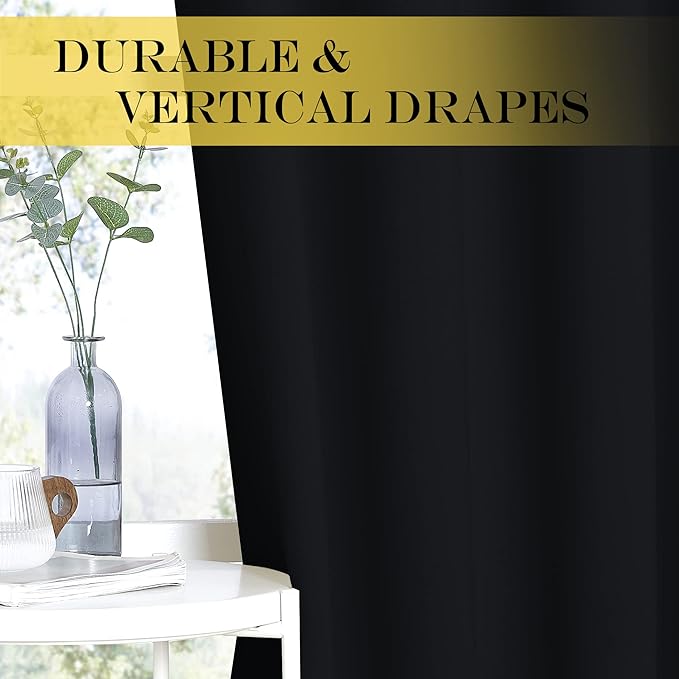 NICETOWN Blackout Curtain Panel 72 inches - Light Reducing Thermal Insulated Solid Grommet Blackout Curtain/Panel/Drape for Living Room (Sold as 1 Panel, 52 inches Wide, Black)