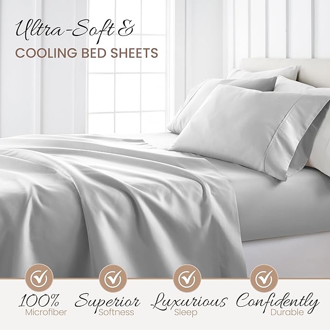Linen Market Brushed Microfiber Twin XL Sheet Set 3 Piece – Oeko-TEX Certified Ultra Soft & Wrinkle-Free - 16" Deep Pocket Sheets - Easy Care Twin XL Size - Light Gray
