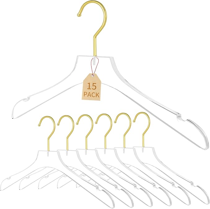 Acrylic Hangers Clear and Gold Premium Quality Clothes Hangers Standard Clothing