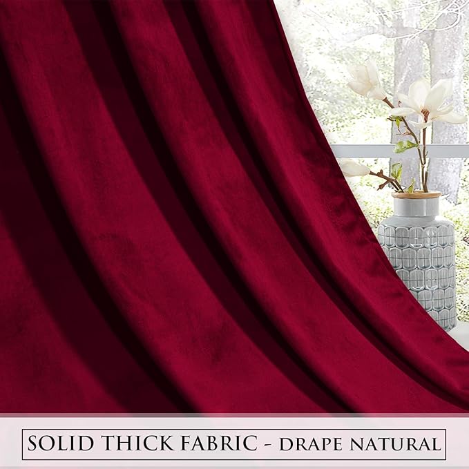 StangH 102 inches Long Red Velvet Curtains Thermal Insulated for Bedroom, Christmas Decor Blackout Curtains Room Darkening Privacy Added for Holiday Party/Sliding Door, W52 x L102, 2 Panels