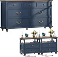 Farmhouse Furniture Set, Nightstands Set of 2 and 7 Drawers Dresser for Bedroom, 54 Inch Wide Wood Dresser and 24" Night Stands with Charging Station for Bedroom, Living Room, Hallway