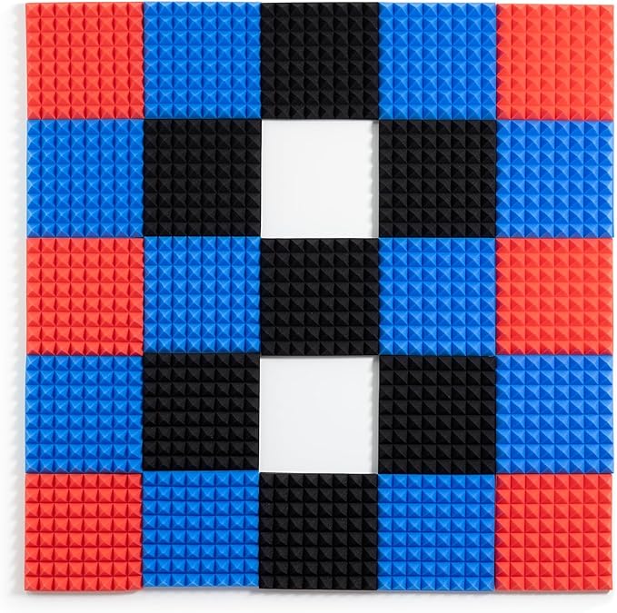 Sonicism Sound Proof Foam Panels for Walls Self-Adhesive Pyramid 12 Pack,2"X 12"X 12" Acoustic Panels,35kg/m³High Density Soundproof Wall Panels Fast Expand,Sound Absorption & Decoration(Black/Blue)
