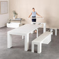 Transformer Table - Solid Wood Extendable Dining Table, Seats 2-12, Extendable Dining Room Table, Space-Saving Furniture, Expandable Dining Furniture (White, Table + Bench + Coffee Table)