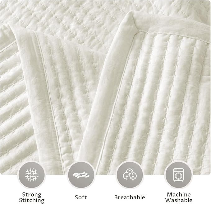 KASENTEX King XL Quilt Set 108"x98" – Soft Washed 3-Layer Lightweight Bedspread, Minimalist Nordic Design, All-Season Spring & Summer Quilt Set (1 Quilt + 2 Pillow Shams),Cream White