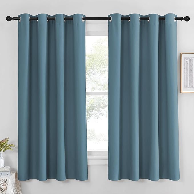 NICETOWN Blackout Curtain Panel 63 inch Long for Window - Thermal Insulated Solid Grommet Blackout Drape for Bedroom Living Room Kitchen (Single Panel, 52W x 63L, Smoky Blue)