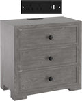 COWMOU Nightstand with Drawers 3 Drawer Night Stand with Charging Station Farmhouse Style Large Bed Side Table Wooden Dresser for Bedroom Living Room (1, Grey Grain)