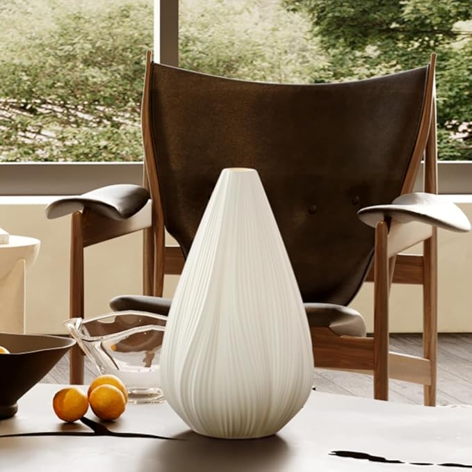 RONDURE 12.5" Modern Ceramic Table Lamp, Fully Dimmable Modern Bedside Lamps for Bedroom, Living Room and Nightstand, White Translucent Ceramic Shade, Warm Ambient Lighting, Corded, Bulb Included