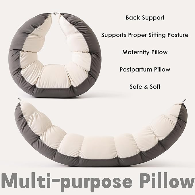 Peallow(Pat. Pend) – Long Round Body Pillow for Adults, Bolster Pillow for Sleeping, Soft and Supportive Pillow for Sleeping & Lumbar Support (Gray-White, 59")