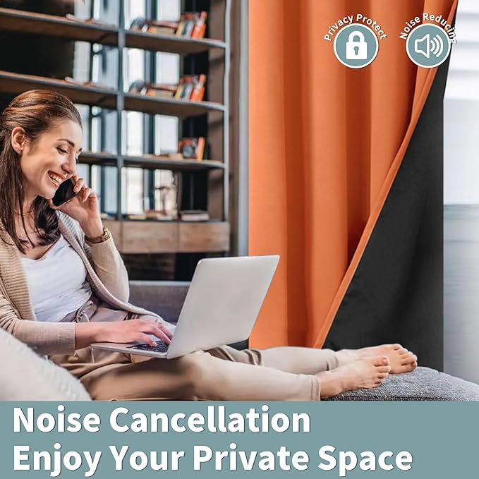 BGment Thermal Insulated 100% Blackout Curtains 95 Inch Length 2 Panels, Total Light Blocking Curtains for Bedroom, Grommet Window Drapes with Thick Black Liner, 52 Inch Wide Each Panel, Burnt Orange