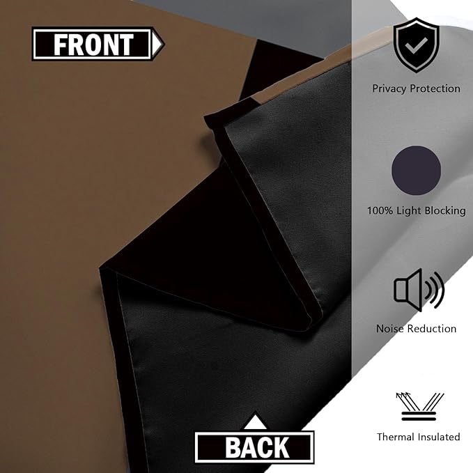 Brown 100% Blackout Curtains for Bedroom 63 inch Long 2 Panels Set Black White Gray Modern Abstract Geometric Black Out Curtains Insulated Room Darkening Window Drapes for Living Room, 52Wx63L