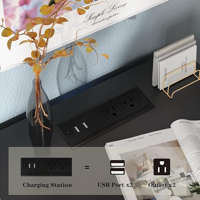 Halitaa Black LED Nightstand with Charging Station, Side Table with 3 Drawers and Light, End Table with Open Storage, Beside Cabinet for Bedroom (Black 2 Set)
