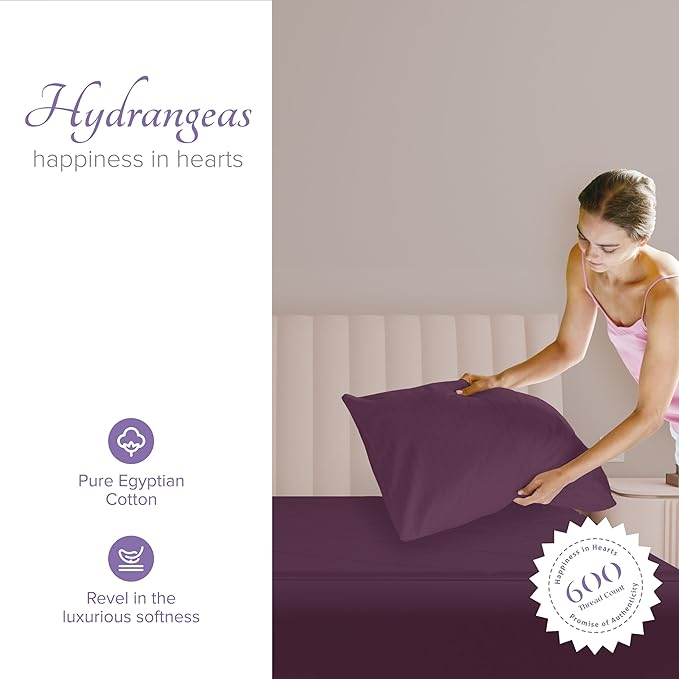 Carressa Linen 100% Egyptian Cotton King Size Pillow Cases Set of 2 - Luxury 600 Thread Count King Pillowcases (Plum), Silky Soft, Cooling, Breathable Sateen Weave Hotel Quality Bed Pillow Cover