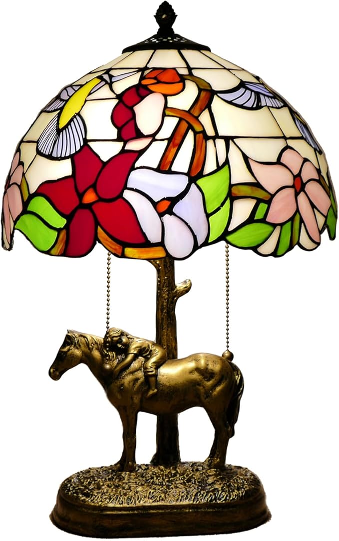 2 Lights Tiffany Table Lamp Stained Glass Table Lamp Victorian Bedside Lamp for Bedroom Living Room Home Coffee Decor,11.8 inch