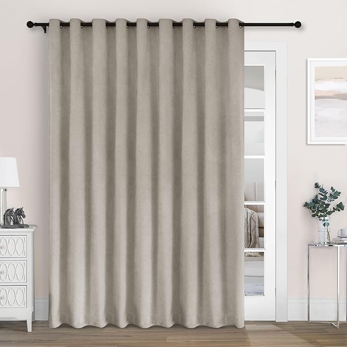 Macochico Extra Wide 100% Blackout Chenille Curtains 100" Wx96 L Thermal Drapes for Sliding Door Living Room Bedroom Auditorium Hotel Beige Taupe Curtains Grommet Top with Tieback Classic 1 Panel