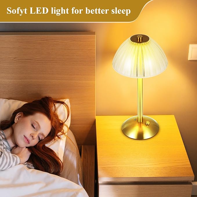 Liliful 4 Pcs Cordless Table Lamp Rechargeable Touch LED Small Gold Portable Battery Operated USB-c Desk Lamp 3 Color Dimmable for Bedroom Living Room Dining (Gold,Mushroom Style)