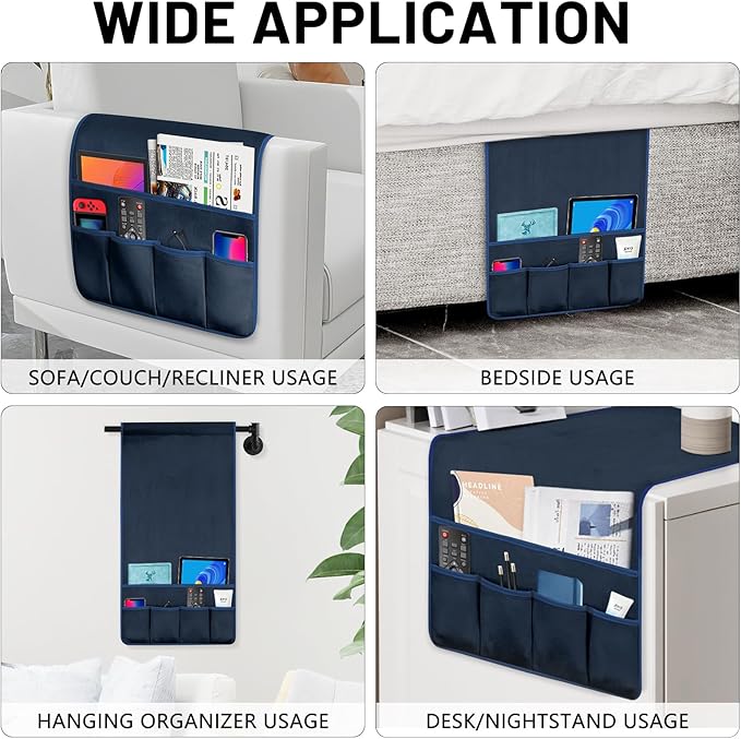 WETRBWEH TV Remote Control Holder Couch Caddy, Non-slip Bedside Caddy Organizer with 5 Pockets for Key Glasses Phone Magazine Holders