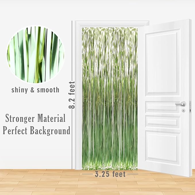 GOER 3.2 ft x 8.2 ft Metallic Tinsel Foil Fringe Curtains Party Photo Backdrop Party Streamers for Birthday,Graduation,New Year Eve Decorations Wedding Decor (1 Pack,Sage Green)