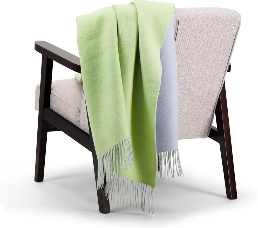 Alashan Cashmere Blend Double Faced Throw-Super Soft and Luxe Fabric- Perfect for Cozy Nights! 95% Merino Wool/5% Cashmere, 50" x 70", Great Gift Item. (Sea Glass & Blue Haze)