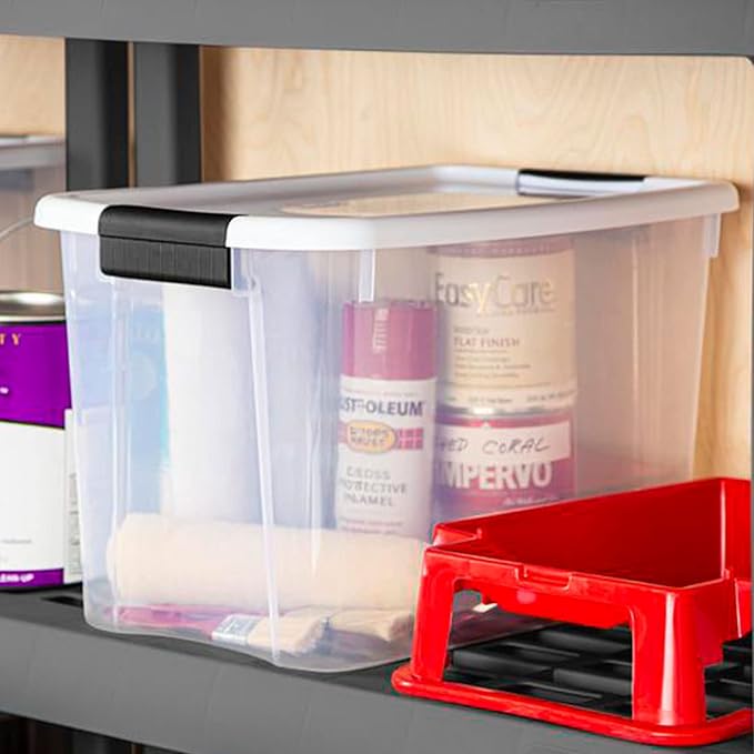 Sterilite 12-Pack Ultra Latching Box, Storage Bins with Lids, Clear Plastic, 30 Quart - Heavy-Duty Organizing Containers for Closet, Bathroom, and Office