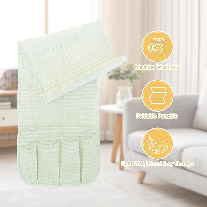 MEHIDFY Sofa Armrest Caddy, Waterproof Bedside Storage Organizer, Non Slip Armchair Pockets, Remote Control Holder for Couch, Handy Pouches with 6 Pockets for TV Remote, Phone, Magazine(White)