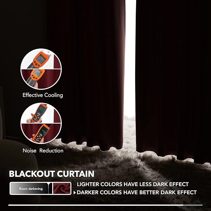 Deconovo Rod Pocket and Back Tab Curtains Thermal Insulated Window Draperies Blackout Drapes for Sunroom 52Wx95L Inch Burgundy Red 2 Panels