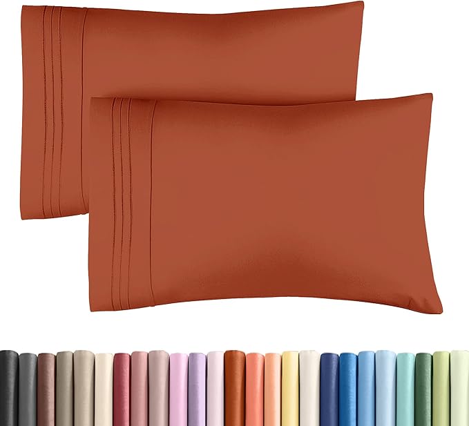 King Pillow Cases Set of 2 - Ultra Soft Hotel Quality Pillowcase Covers - Comfy, Cozy & Wrinkle Free - Shrinkage, Stain & Fade Resistant - Machine Washable Pillow Protectors - 2 Piece Set - Terracotta