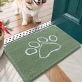 OLANLY Dog Door Mat for Muddy Paws 24x16, Paw Print Design, Absorbs Moisture and Dirt, Non-Slip Washable Doormat, Quick Dry Chenille Mud Mat, Entry Indoor Entryway Carpet, Olive Green and White