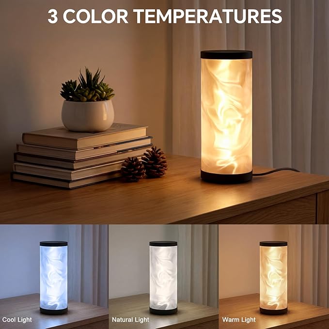 WORLD WIN Prism Glow Table Lamp - 3 Color Temperatures USB Control Bedside Lamp, Dimmable Desk Light for Bedroom Living Room & Office, Modern Reading Lamp for Home Desk Decor (Water Ripple, Black)