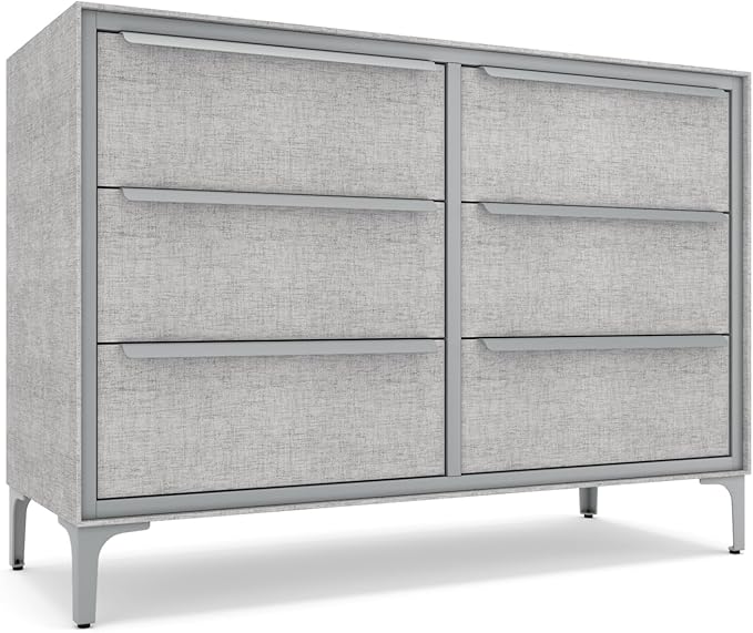 Naima Premium Fabric Dresser - Strong Metal Frame, 6 Spacious Sag-Proof Drawers with Sleek Metal Handles - Premium & Durable Storage Solution for Your Home (Silver)