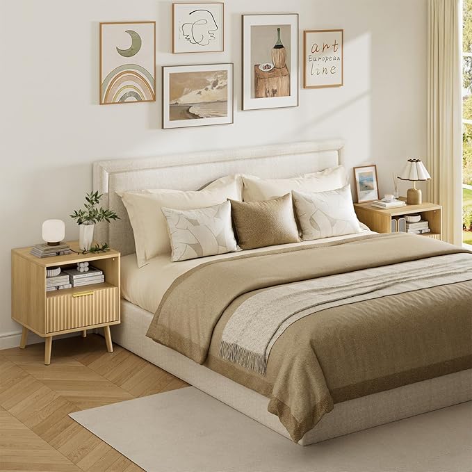 LYNSOM Fluted Dresser and Nightstand Sets 3 Piece, 8-Drawers Dresser and 1-Drawer Nightstands Set of 2, Wood Bedroom Furniture Set for Home, Bedroom, Hallway, Oak