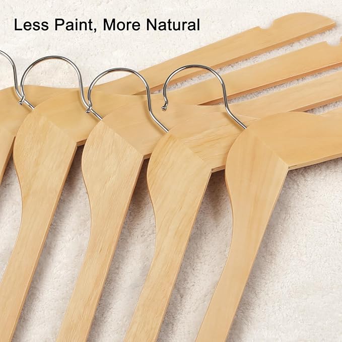 TOPIA HANGER Wooden Hangers 48 Pack, 0.28-inch Slim & Durable Clothes Hangers Space Saving, Natural Wood Hanger with 360°Swivel Hook and Shoulder Notches for Coat,Shirt, Camisole, Dress-CT51N48