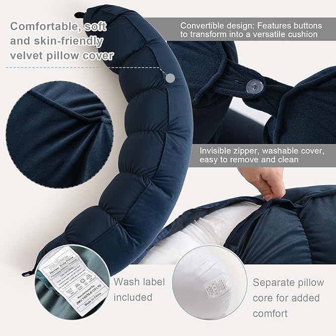 Peallow(Pat. Pend) – Long Round Body Pillow for Adults, Bolster Pillow for Sleeping, Soft and Supportive Pillow for Sleeping & Lumbar Support (Teal Blue,47")