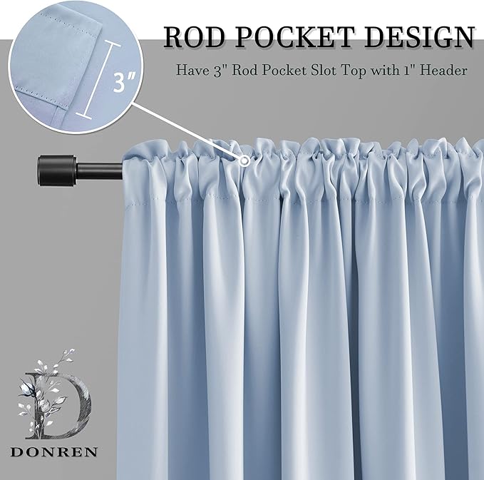 Light Blue Draperies Curtains for Kids Room,Small Window Treatment Thermal Insulated Room Darkening Rod Pocket Top Curtain Panels for Kitchen(Set of 2,42 by 45 inches)