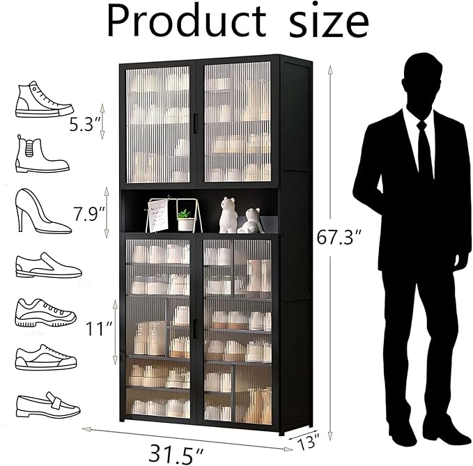 Bamboo Shoe Cabinet with Acrylic Door,11-Tier Shoe Storage Rack, 40-45 Pairs Freestanding Shoe Rack, Entrance Shoe Cabinet for Hallway Living Room