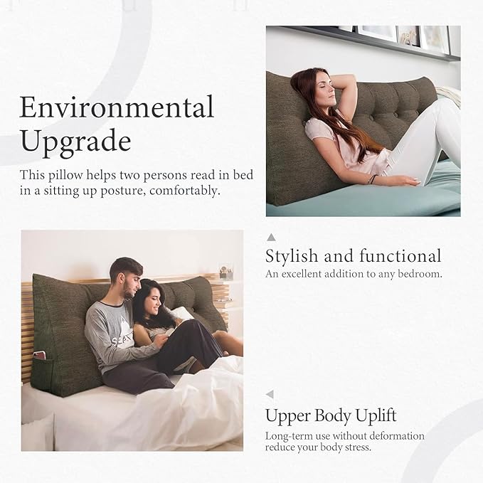 homecozy Wedge Headboard Pillow Dorm Room Reading Pillow Back Support for Sitting Up in Bed Bolster Lumbar Cushion Body Positioning Bedrest Cotton Linen 76in Coffee King