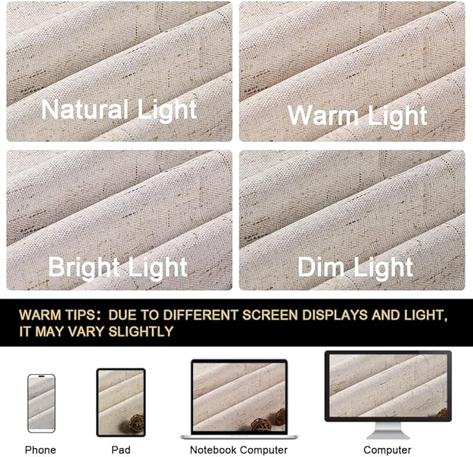 PrinceDeco Blackout Curtains 84 Inches Long Faux Linen Look Curtains for Sliding Glass Doors Room Divider Curtain for Living Room Thermal Insulated Linen with White Backing,W100 X L84 Inch, Natural