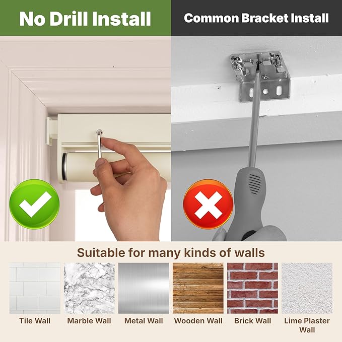HESTIA No Drill Cordless Blackout Roller Shades Screwless Waterproof Shower Window Blinds, Auto-Retraction Easy Install Blind for Bathroom/Kitchen/Office/Exterior, Cream, 43.5" W x 72" H