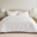 RECYCO Luxury Velvet Quilt Set Twin/Twin XL Size Bedding Sets, Ultra Soft Velvet Comforter Set, Lightweight Channel Box Stitch Oversized Bedspread Coverlet for All Season, with 1 Sham, Bright White
