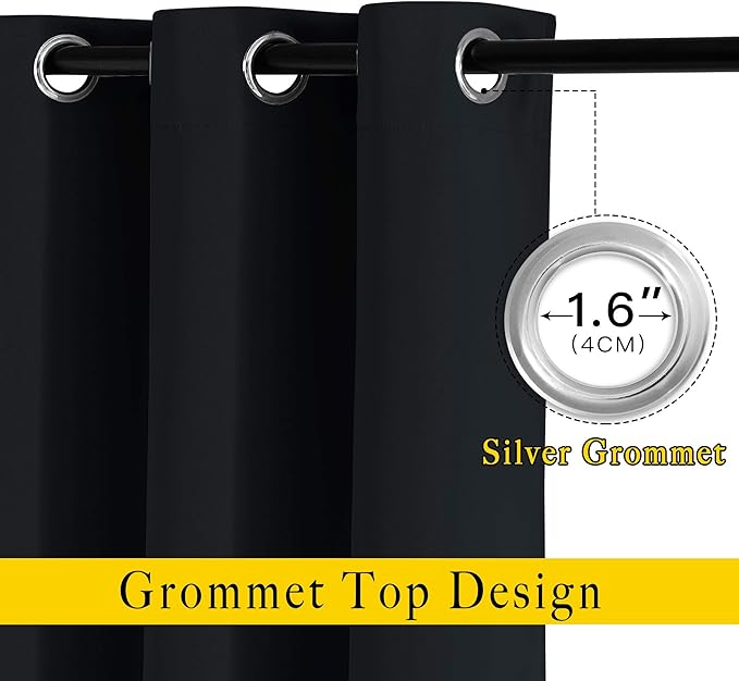 NICETOWN Window Curtains Blackout Drapes - Black Energy Saving Blackout Draperies for Bedroom/Living Room (2 Panels, 52 inches Wide by 45 inches Long)