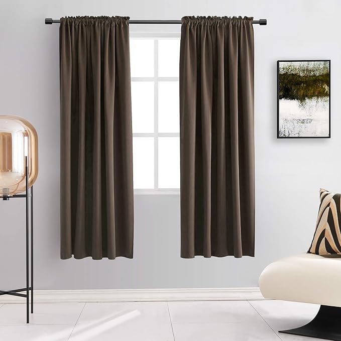 DONREN Chocolate Brown Blackout Curtains for Cafe - Soft Smooth Heavyweight Thermal Insulating Rod Pockets Drapes Panels for Living Room(52 by 63 Inch,2 Panels)