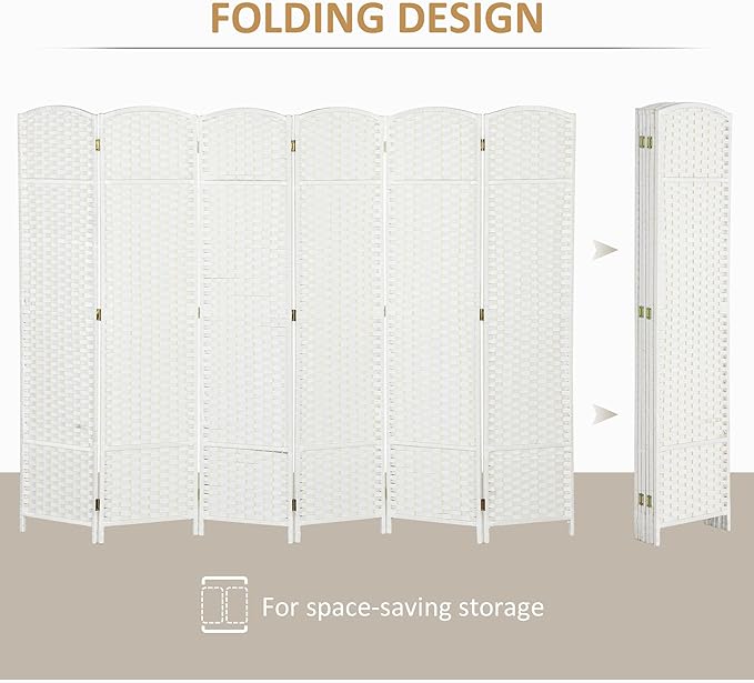 HOMCOM Room Divider, 6 Panel Folding Privacy Screen, 5.6' Tall Freestanding Wall Partition for Home Office, Bedroom, White