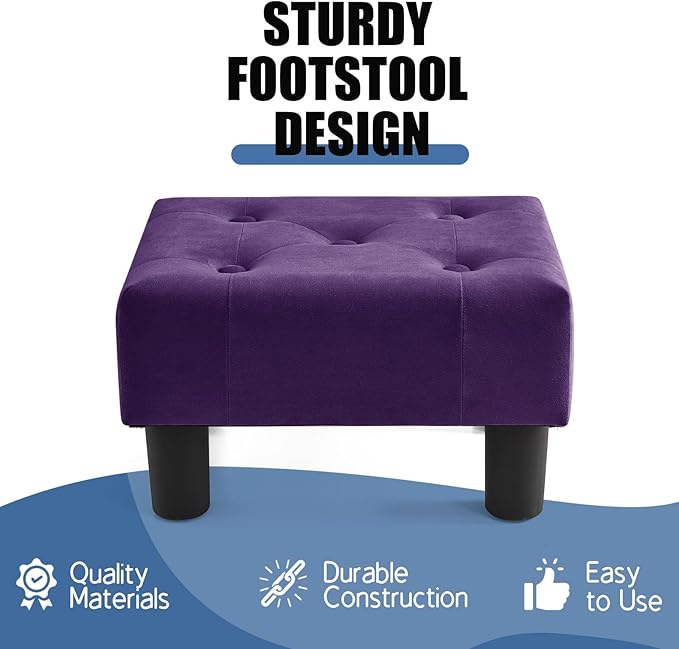 BRIAN & DANY Small Foot Stool, Velvet Foot Stools with Legs, Stable Small Footstool for Living Room, Purple