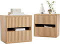 Dripex Fluted Nightstand Set of 2 with Drawers Storage, Large Wide Wood Night Stand Bedside Tables for Bedroom, Mid-Century Modern Bed Side Table, End Tables for Living Room Sofa Couch, Natural Oak