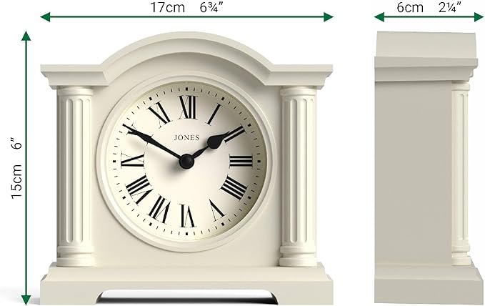 JONES CLOCKS® Kensington Mantel Clock | Classic Arch top Clock | Pale Cream | Stylish & Contemporary | Ideal for Desk, Mantelpiece, Bookshelf or Bedside