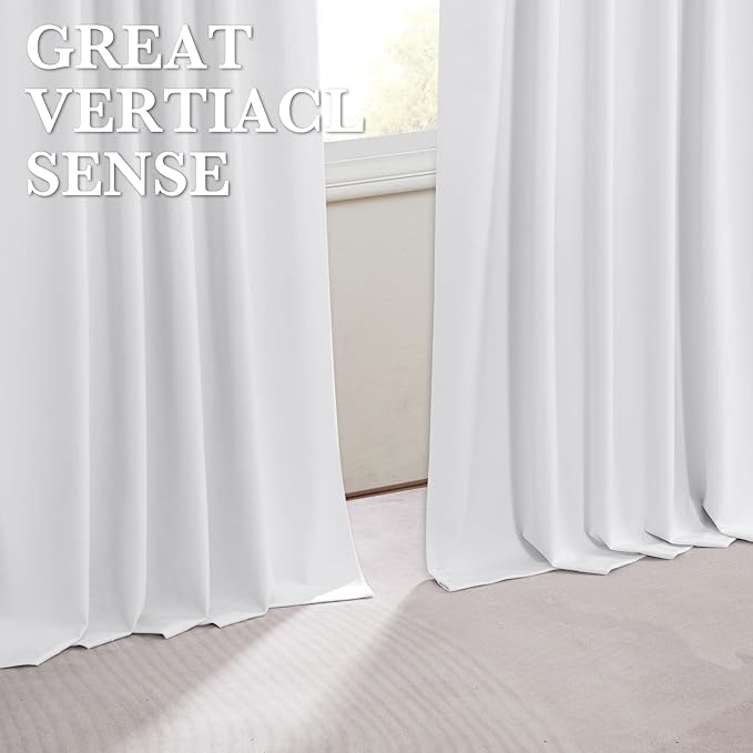 RYB HOME 100% Blackout White Velvet Curtains for Bedroom, Back Tab and Rod Pocket Thermal Insulated Room Darkening Curtains for Living Room Nursery, White, 52W x 96L, 2 Panels
