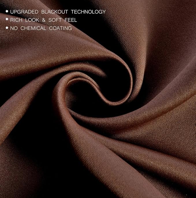 MIUCO Room Darkening Soild Grommet Window Blackout Curtains Two Panels for Bedroom 52x95 Inch Chocolate, Bonus 2 Tie Backs Included
